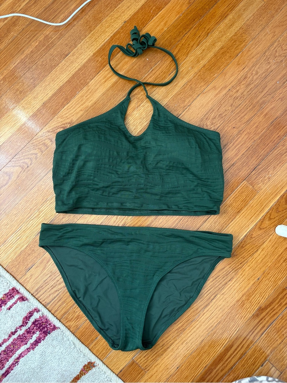 aerie Dark Green High Neck Halter Bikini Set